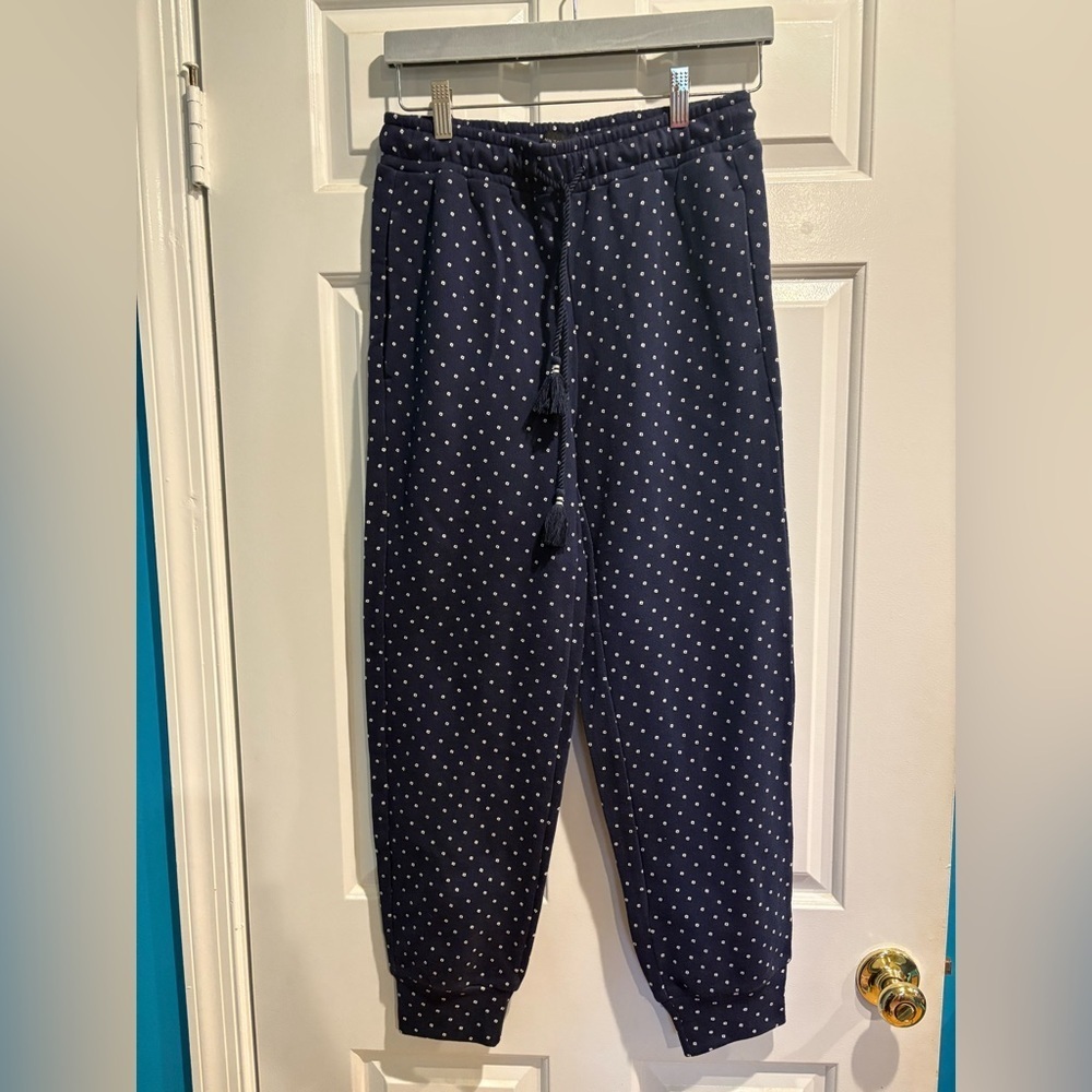 Ann Taylor polka dot jogger pants navy blue sz XS new with tags - Picture 1 of 4